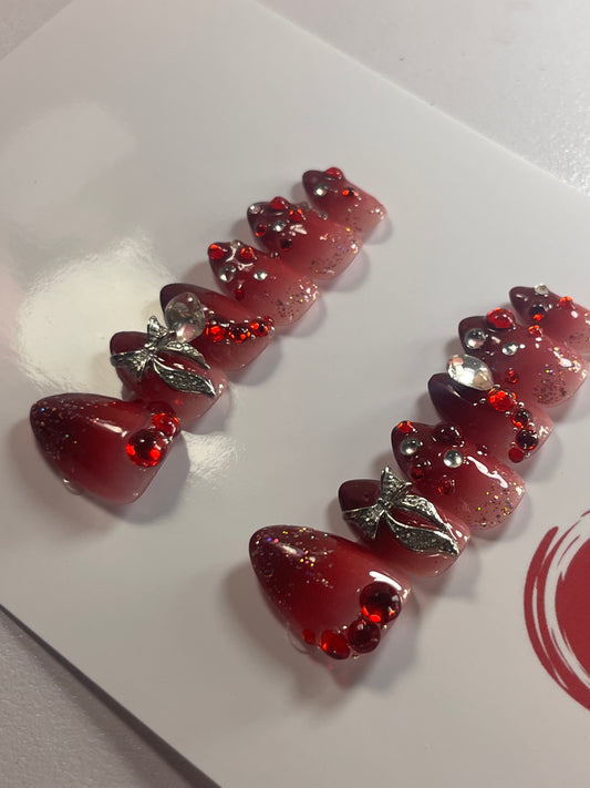 RED & SILVER STONE DRAPE SET
